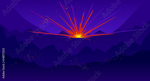 Explosion in the nigh vector illustration, war and bombing.
