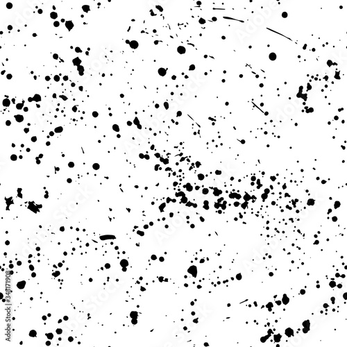 Ink splashes seamless pattern. Black and white spray texture