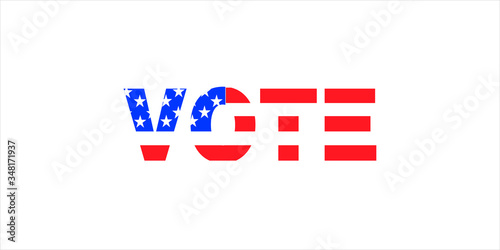 Word VOTE in color of american flag .