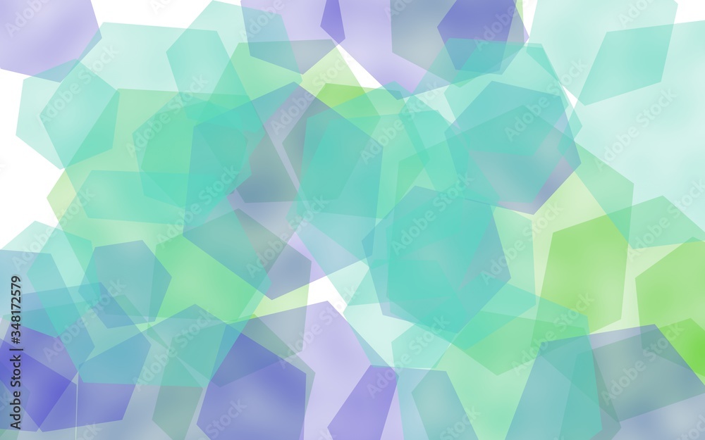 Obraz premium Multicolored translucent hexagons on white background. Blue tones. 3D illustration