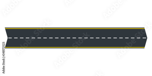 Asphalt road or highway in the shape of arrow. Straight path or way. Vector illustration.