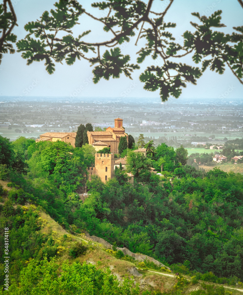 Bologna landmark Abbazia of Monteveglio vertical background Emilia Romagna region - Italy