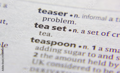 Tea set word or phrase in a dictionary.