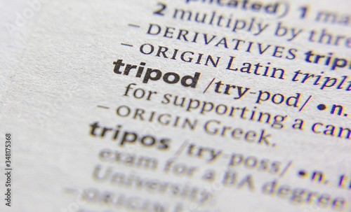 Tripod word or phrase in a dictionary.