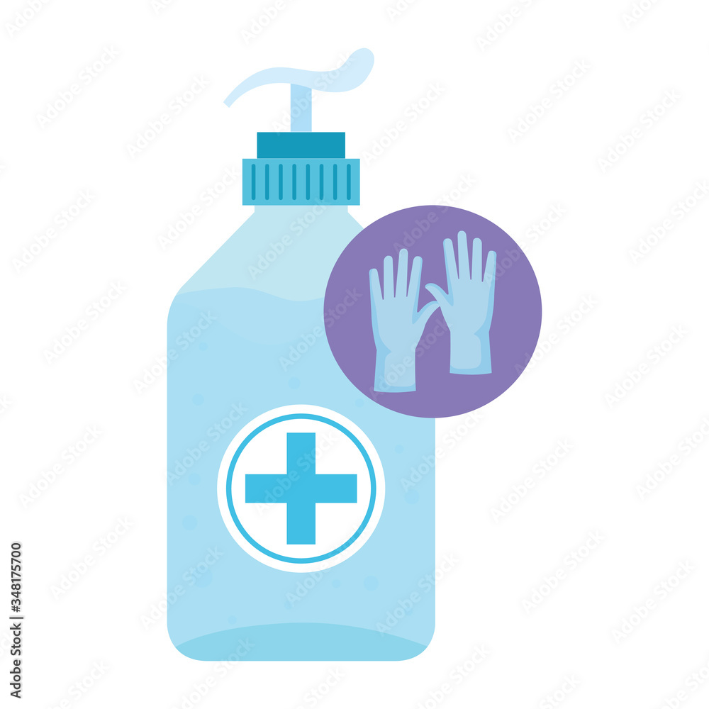 antibacterial soap bottle with rubber gloves vector illustration design antibacterial soap bottle with rubber gloves vector illustration design
