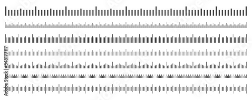 Rulers Inch and metric rulers. Measuring tool. Centimeters and inches measuring scale cm metrics indicator. Measurement scale, markup for a ruler. Vector set isolated