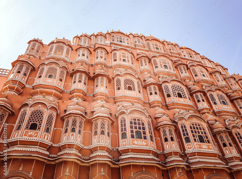 Beautiful architecture view of Hawa Mahal (Palace of winds) in Jaipur, Rajasthan India.