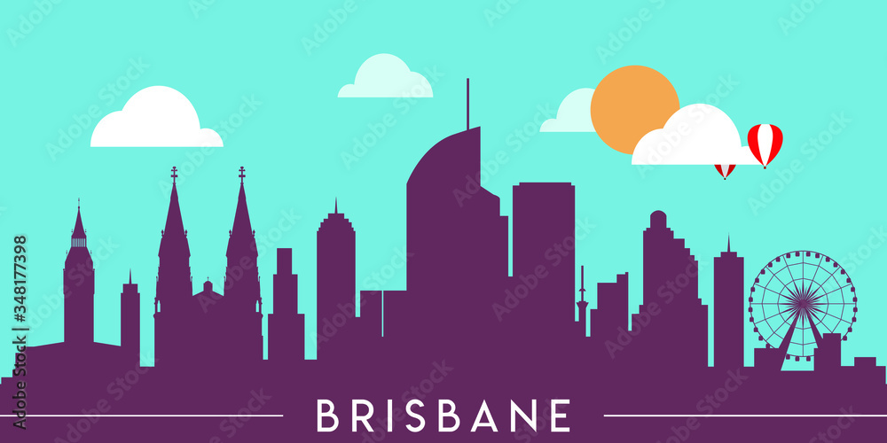 Brisbane skyline silhouette flat design vector illustration