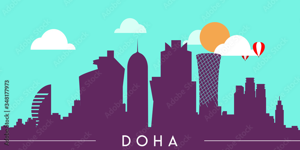 Doha Qatar skyline silhouette flat design vector illustration