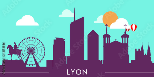 Lyon skyline silhouette flat design vector illustration
