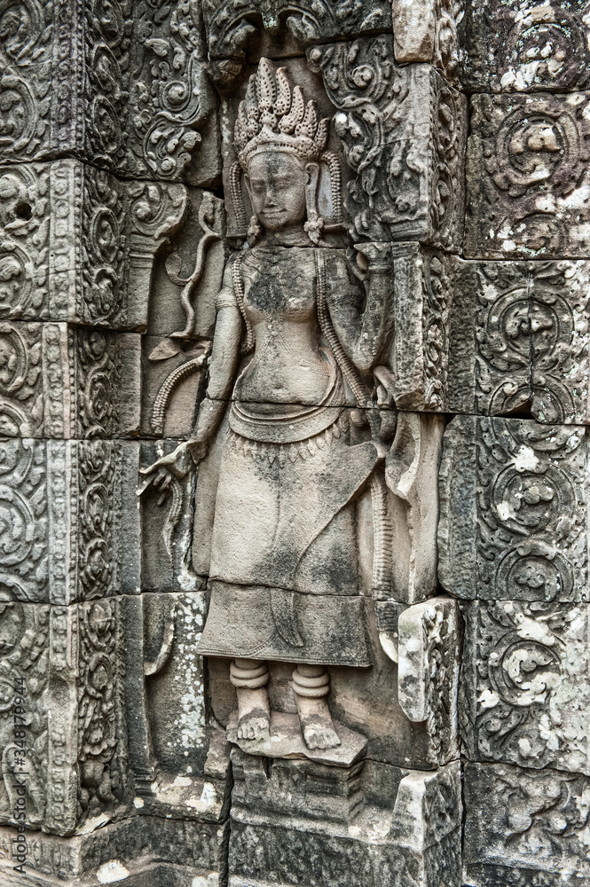 Bas Relief of a Devataor Apsara in The Bayon Temple, Cambodia