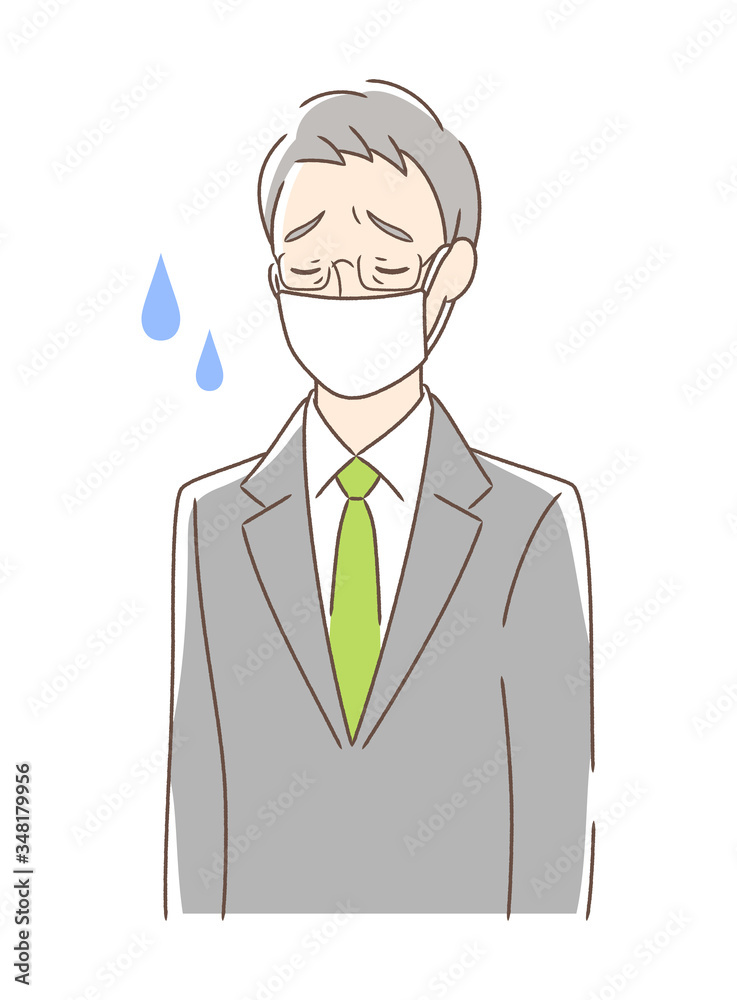 マスクを付けた苦しそうな男性
