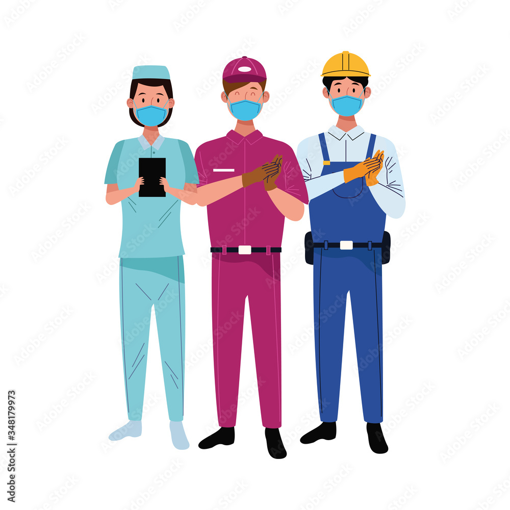 group workers using face masks for covid19 group workers using face masks for covid19