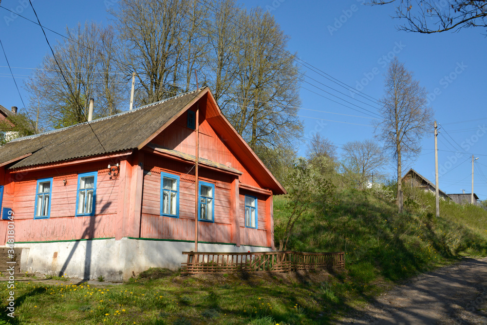 country house dacha with a garden against the blue sky, Belarus country house dacha with a garden against the blue sky, Belarus