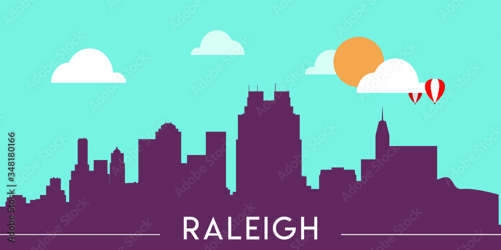 Raleigh skyline silhouette flat design vector illustration