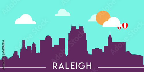 Raleigh skyline silhouette flat design vector illustration