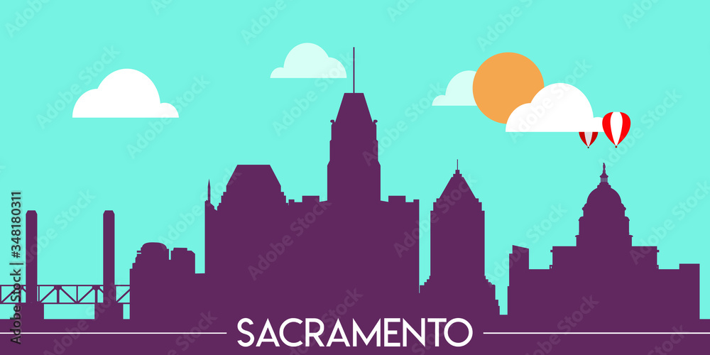 Sacramento skyline silhouette flat design vector illustration