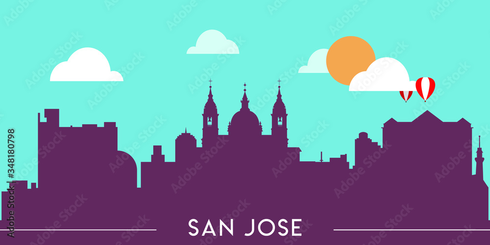 San Jose skyline silhouette flat design vector illustration