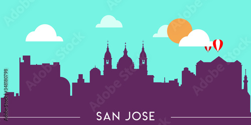 San Jose skyline silhouette flat design vector illustration photo