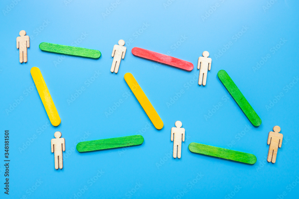 Wooden blocks with businessman icon on blue background, Organisation structure, social network, Leadership, team building, recruitment business, management and human resources concepts. copy space Wooden blocks with businessman icon on blue background, Organisation structure, social network, Leadership, team building, recruitment business, management and human resources concepts. copy space