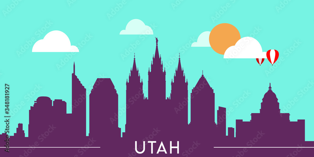 Utah skyline silhouette flat design vector illustration