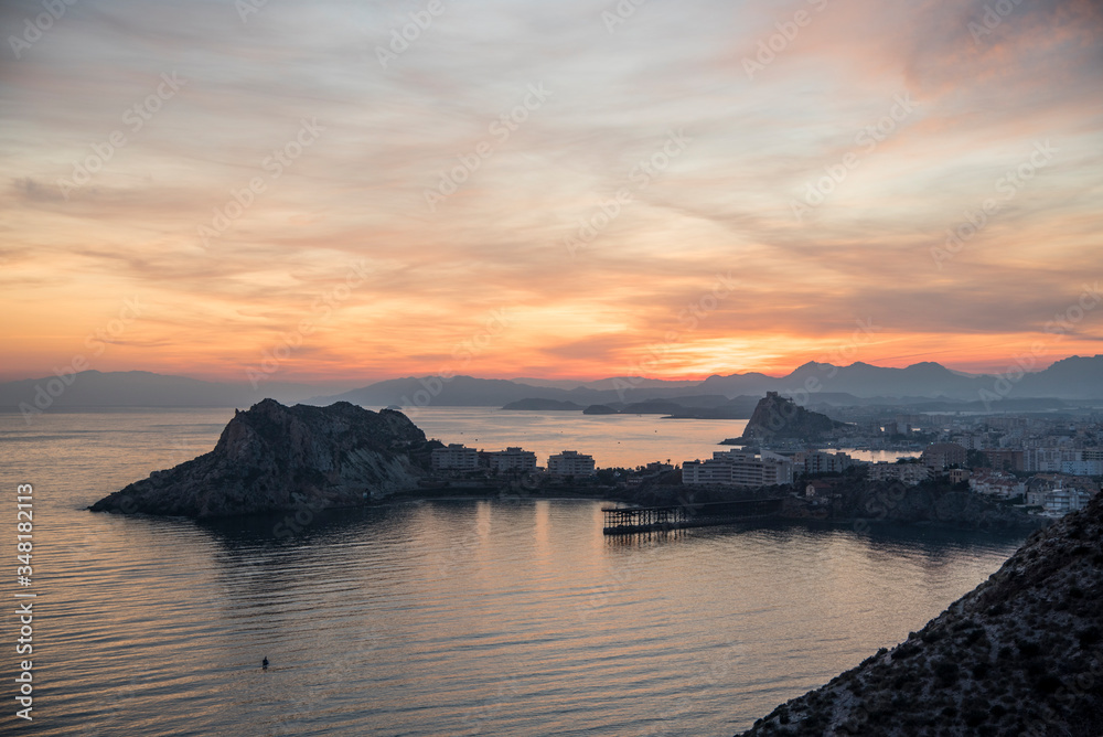 Sunset in the Hornillo bay, in Aguilas, Spain