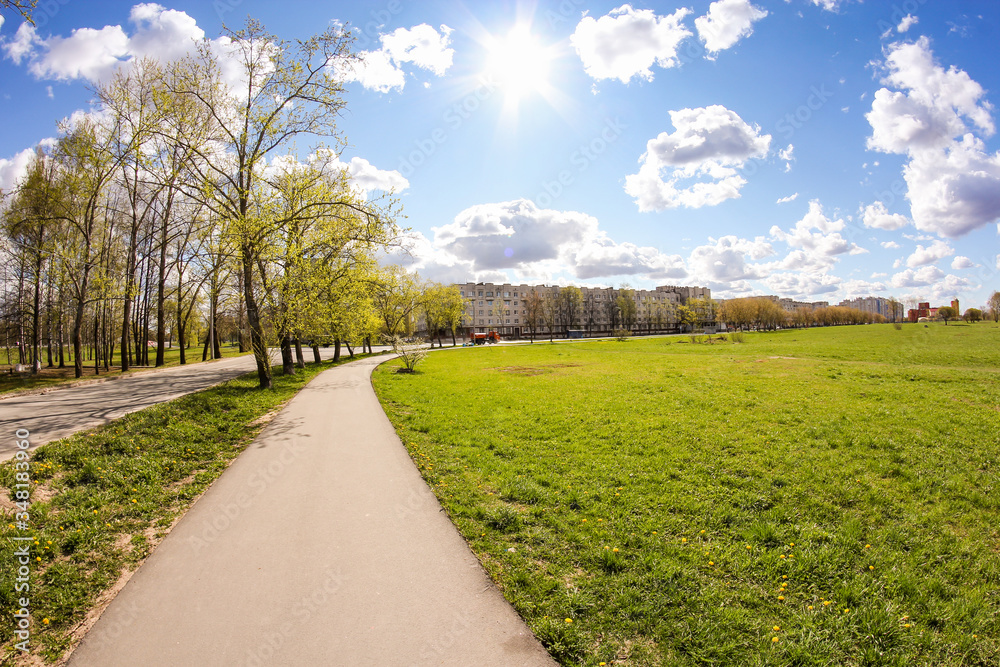 Spring sun over the outskirts of a provincial town.