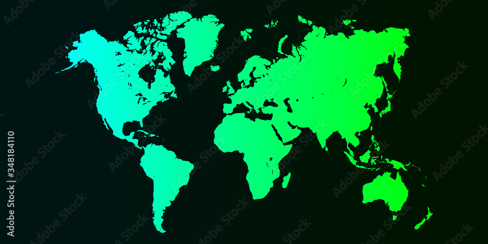 Cyan & Green Color Combination World Map Vector