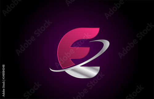 E pink metal alphabet letter logo icon for company and business with sliced design