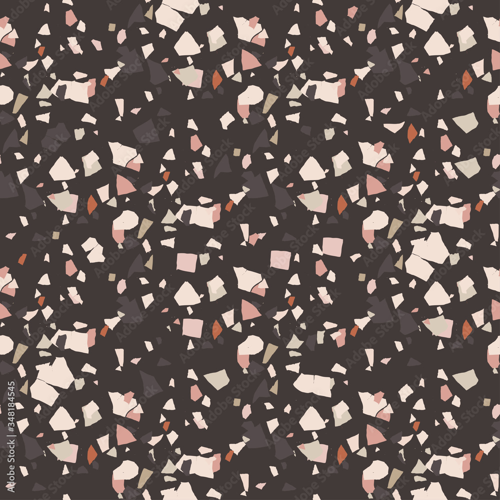 Vector terrazzo seamless pattern. Abstract textured background done from real broken small tile chips. Modern stone dark color marble wallpaper for print and web. Vector terrazzo seamless pattern. Abstract textured background done from real broken small tile chips. Modern stone dark color marble wallpaper for print and web.