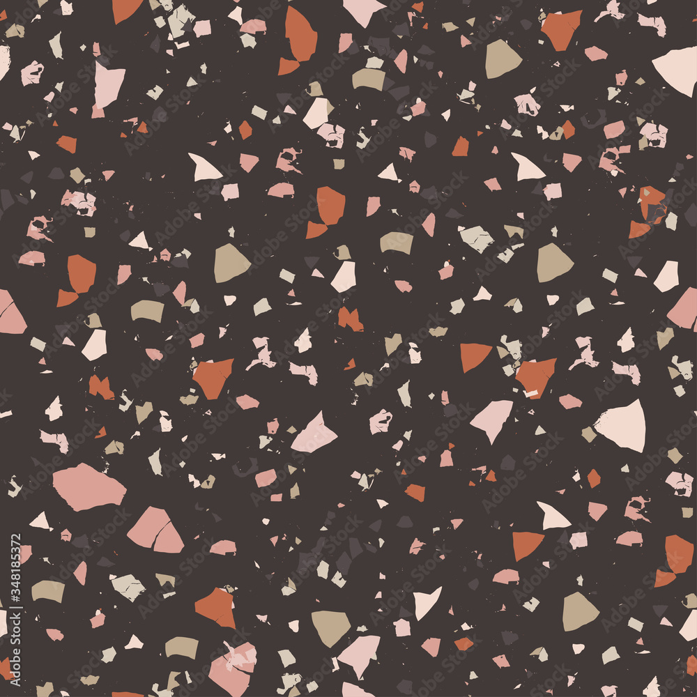 Vector terrazzo seamless pattern. Abstract textured background done from real broken small tile chips. Modern stone dark color marble wallpaper for print and web. Vector terrazzo seamless pattern. Abstract textured background done from real broken small tile chips. Modern stone dark color marble wallpaper for print and web.