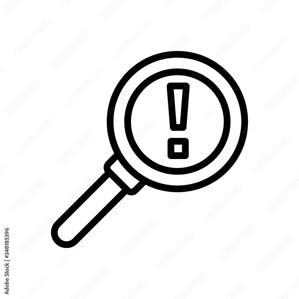 Risk Word Magnifying Glass icon in line art style on white background, Risk Managment icon, Vector illustration