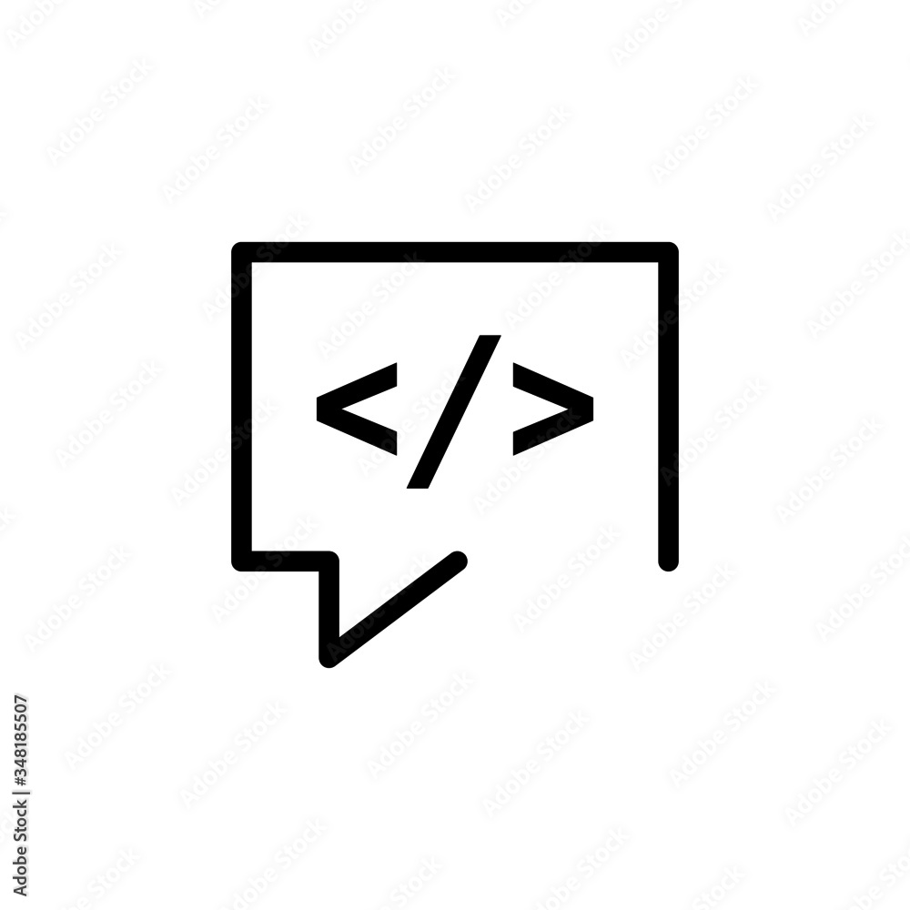 Code Chat, Code Commenting vector icon in line art style on white background, Dialogue, chat, script, code, Information technology concept, Vector illustration can be used for topics like coding, soft Code Chat, Code Commenting vector icon in line art style on white background, Dialogue, chat, script, code, Information technology concept, Vector illustration can be used for topics like coding, soft