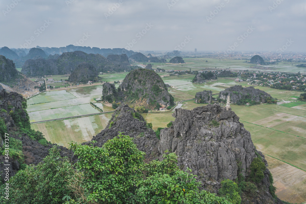 Beautiful Limestone Mountains And Flooded Rice Paddies From Hang Mua. Ninh Binh, Vietnam - March 7, 2020.