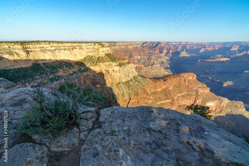 hiking the rim trail to mohave point at the south rim of grand canyon in arizona, usa photo