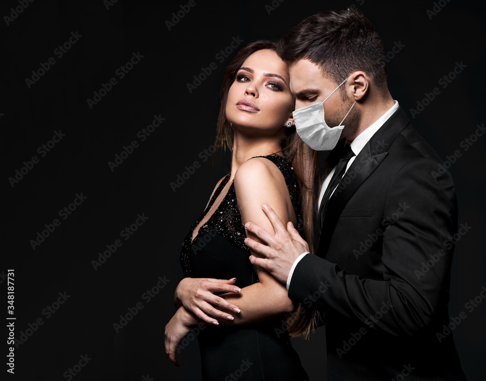 Couple in the tender passion. Man in face mask. Couple in the tender passion. Man in face mask.