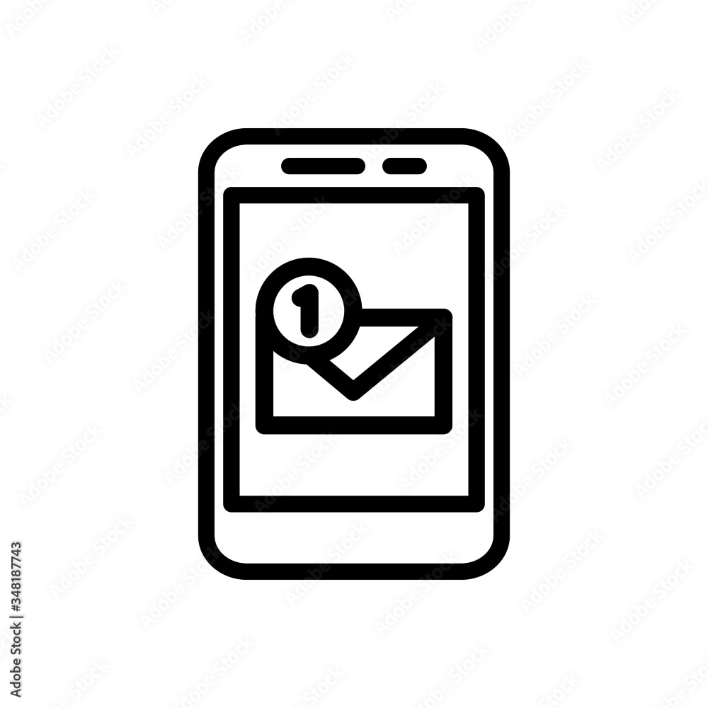 Email notification icon in line art style on white background, New email on the smartphone screen, Vector illustration in flat style Email notification icon in line art style on white background, New email on the smartphone screen, Vector illustration in flat style