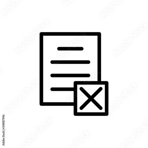Cancel document file page restricted x icon in line art style on white background Vector icon