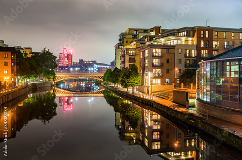 View of Leeds with the Aire River in England
