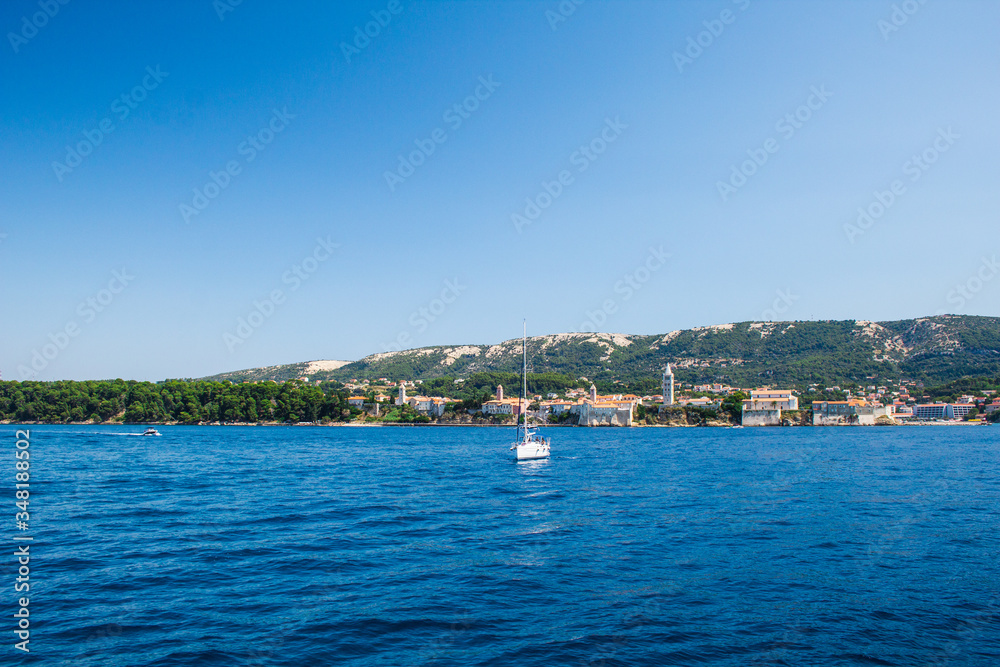 Picturesque coastal view of Rab town on Rab island in Croatia