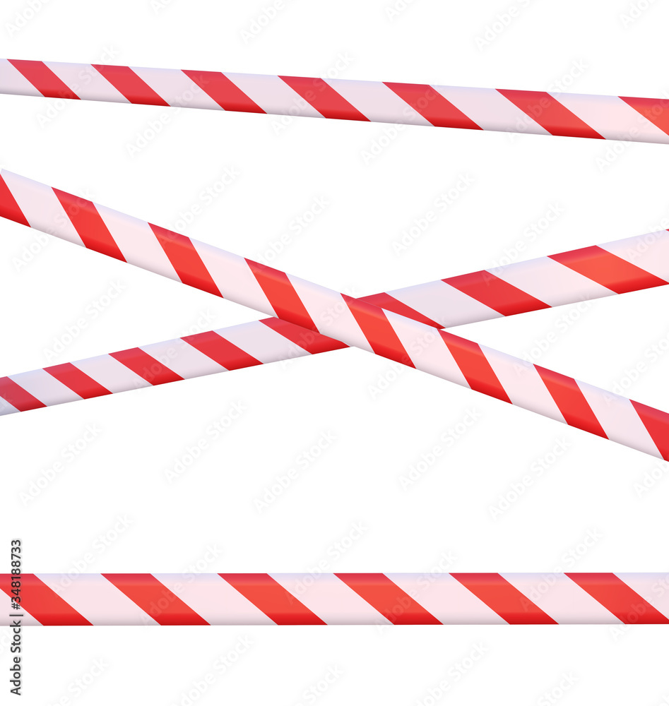 Signal prohibition tapes of red-white color isolated on a white, 3d render Signal prohibition tapes of red-white color isolated on a white, 3d render