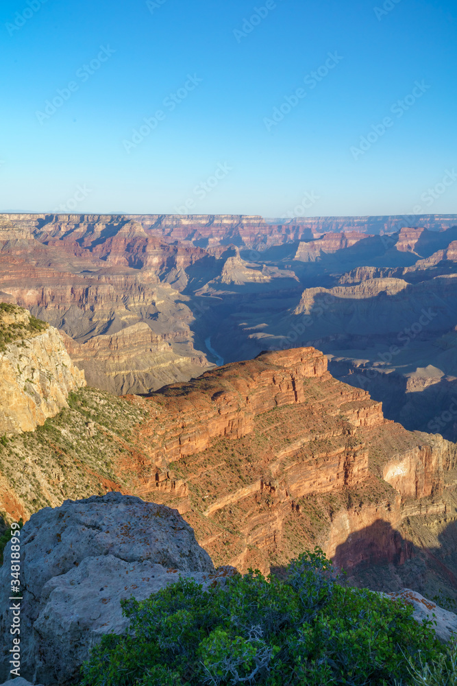 hiking the rim trail to mohave point at the south rim of grand canyon in arizona, usa