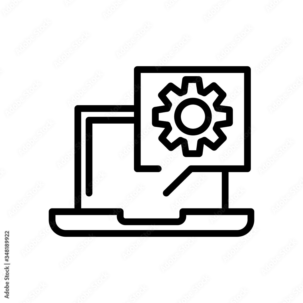 Online support in line art style on white background, Computer technical support sign for mobile concept and web design, Laptop with gear vector icon, Symbol, logo illustration, Vector graphics Online support in line art style on white background, Computer technical support sign for mobile concept and web design, Laptop with gear vector icon, Symbol, logo illustration, Vector graphics