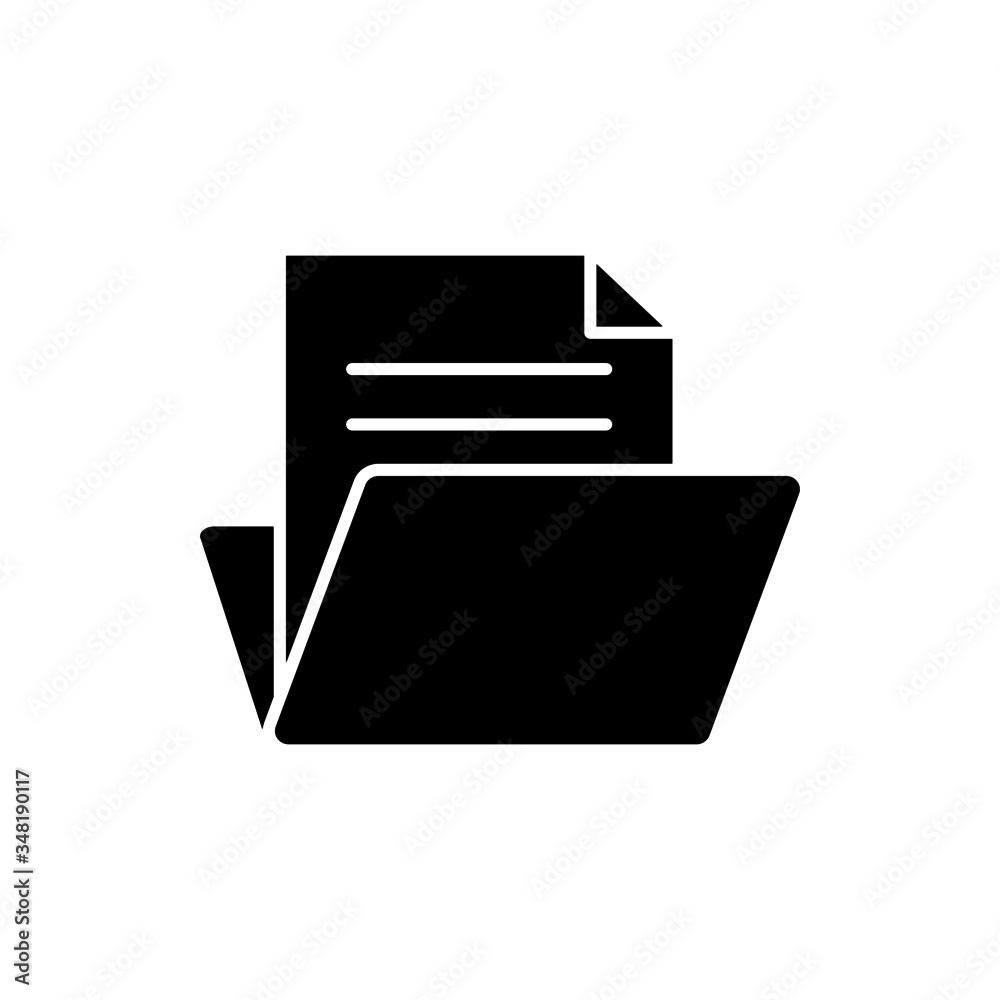 Open file folders icon in black flat design on white background, Folder with documents Symbol, logo illustration Open file folders icon in black flat design on white background, Folder with documents Symbol, logo illustration