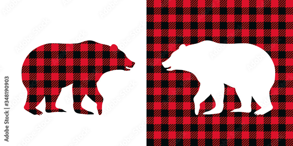 Vecteur Stock .Bear buffalo plaid set. Vector illustration woodland animal  . Lumberjack clipart. | Adobe Stock