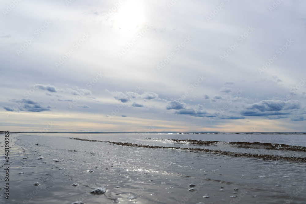 The harsh White sea. Cold summer day on Yagry island, Severodvinsk