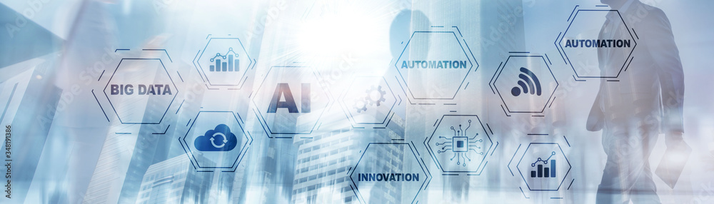 Artificial intelligence Big Data Automation Innovation universal background. - obrazy, fototapety, plakaty 