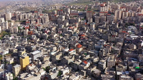 Palestinian Crowded Refugee Camp Shuafat, Jerusalem, Israel- Aerial view photo