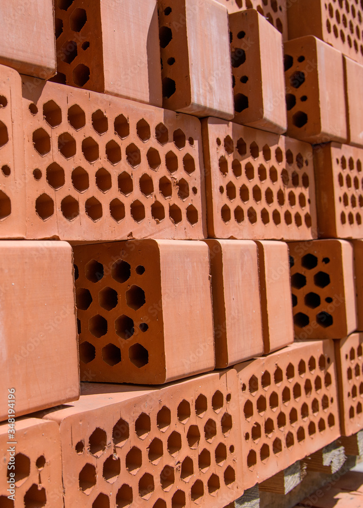 Hollow perforated bricks on pallet