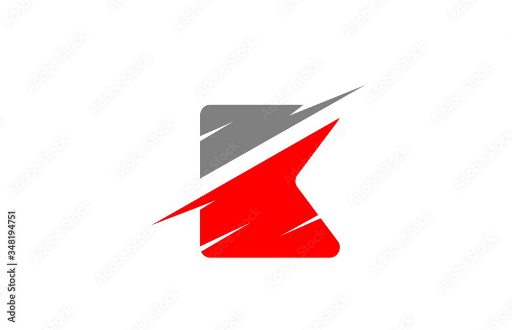 K red grey alphabet letter logo icon for business and company with sliced design K red grey alphabet letter logo icon for business and company with sliced design